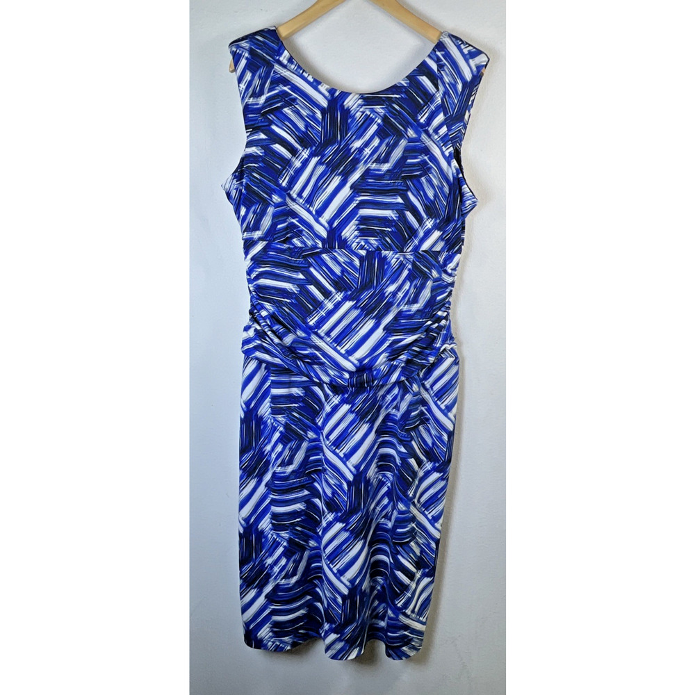 Nine West 3946 Blue 14 Abstract Ruched Waist Stretch Jersey Sheath Dress $98 - Picture 6 of 16